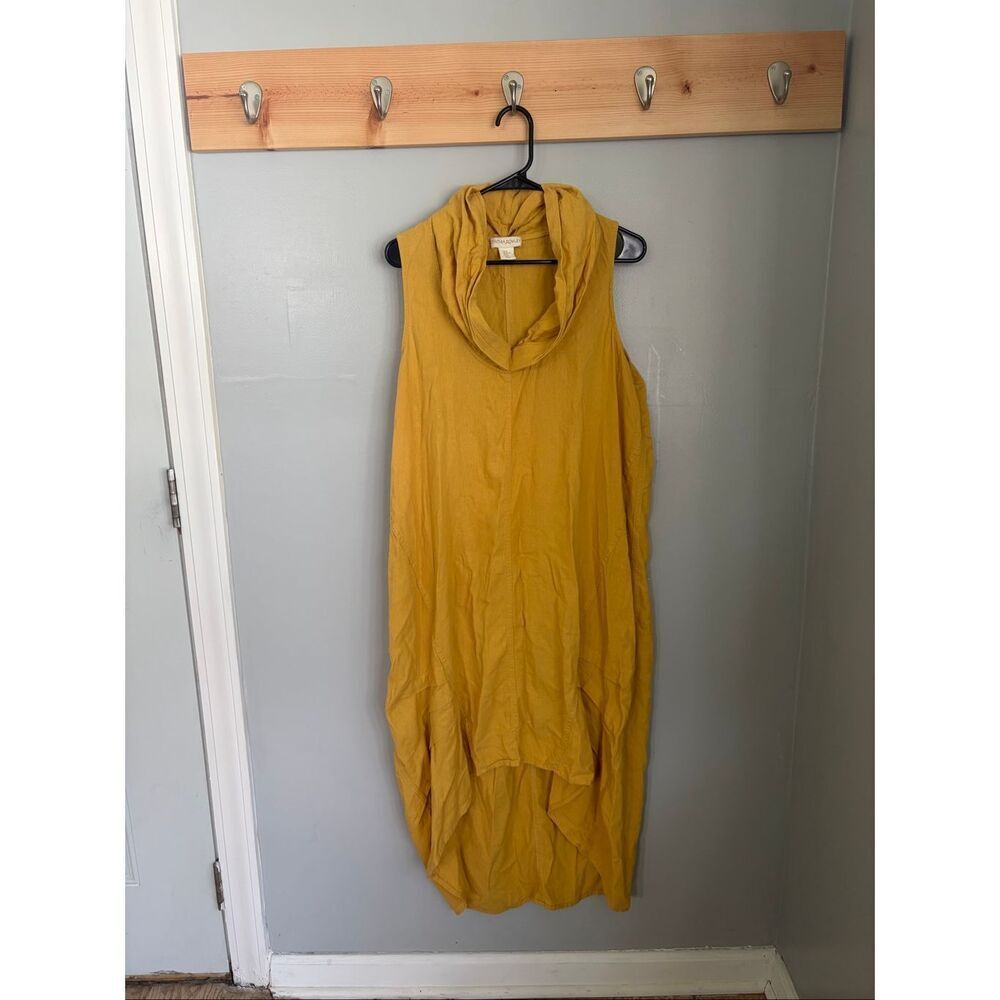 Cynthia Rowley Yellow Linen Blend Tent Dress Cowl Neck Asymmetrical Hem XL